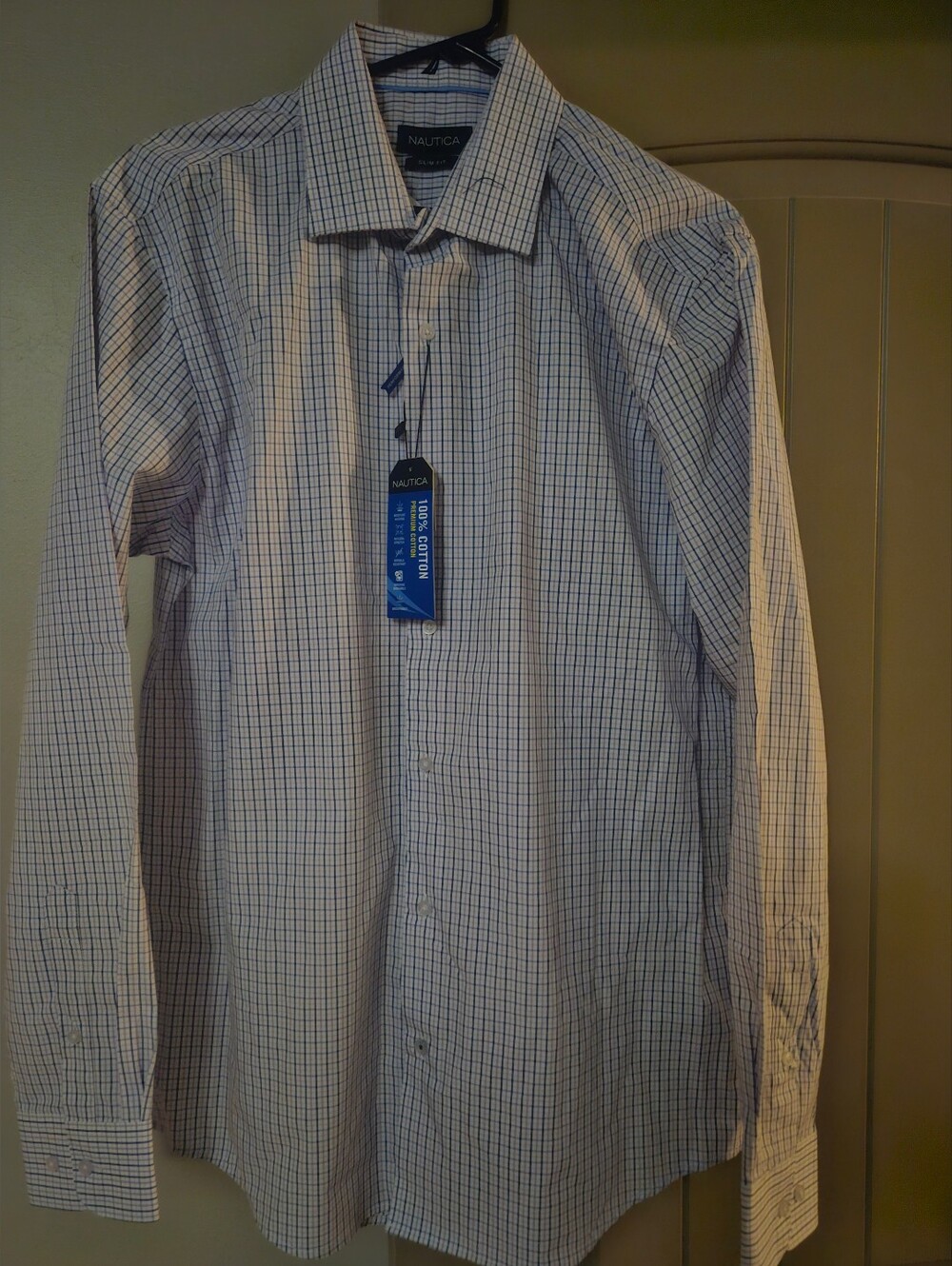 Nautica White and Blue Checked Dress Shirt